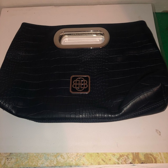 Blue Dana Buchanan Textured Crescent Clutch with Metallic Handle. Super clean - Picture 1 of 7